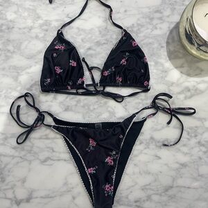 Floral Black Bikini Set